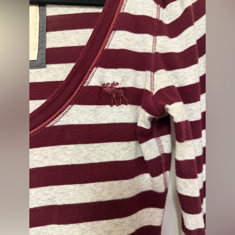 Abercrombie & Fitch Y2K long sleeve babydoll shirt - stripes - maroon red/gray M - Picture 3 of 9
